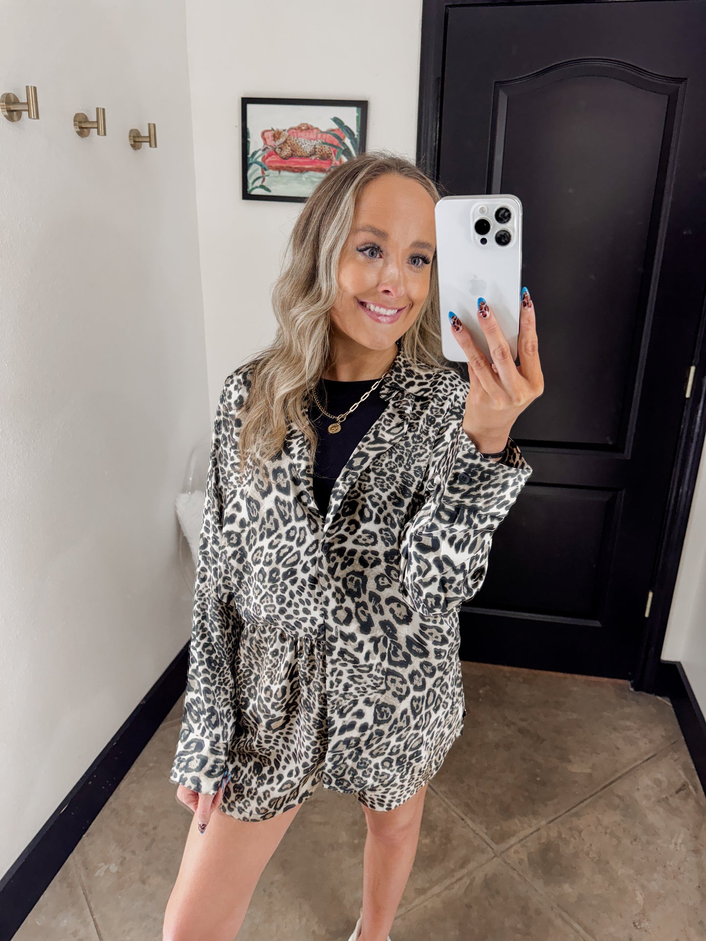 Satin Leopard Button Down