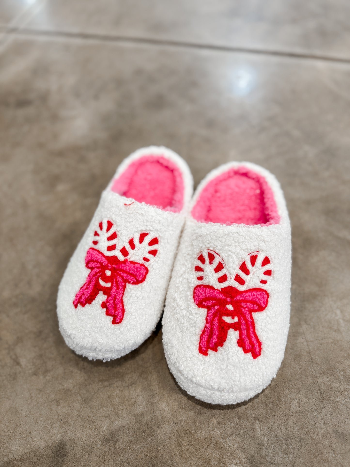 Candy Cane Bow Slippers