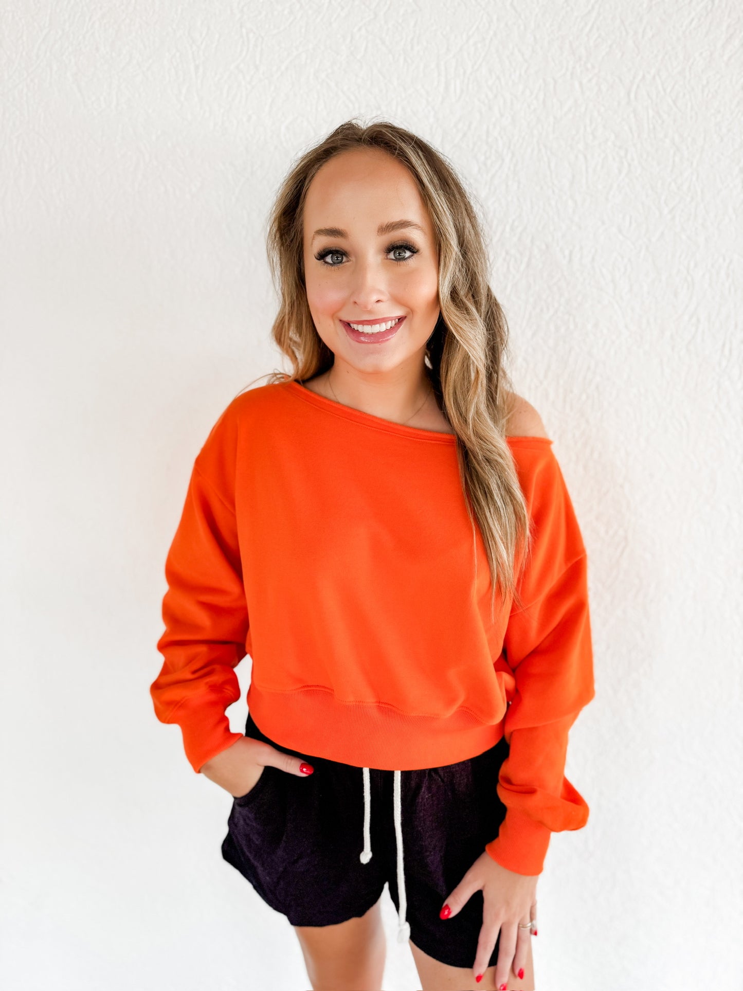 Off Shoulder Cropped Sweatshirt