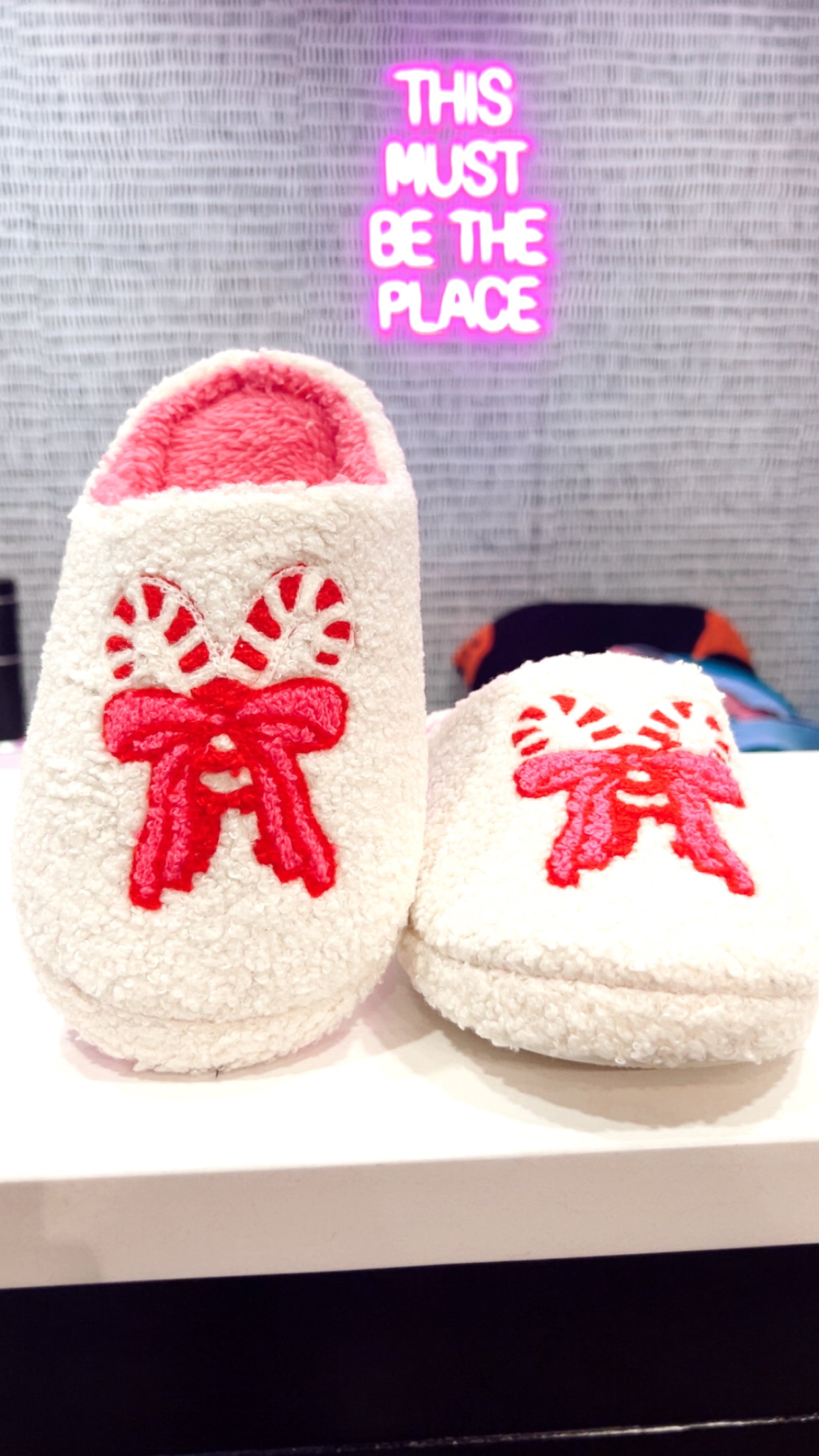 Candy Cane Bow Slippers