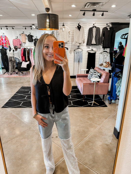 Rhinestone mesh jeans