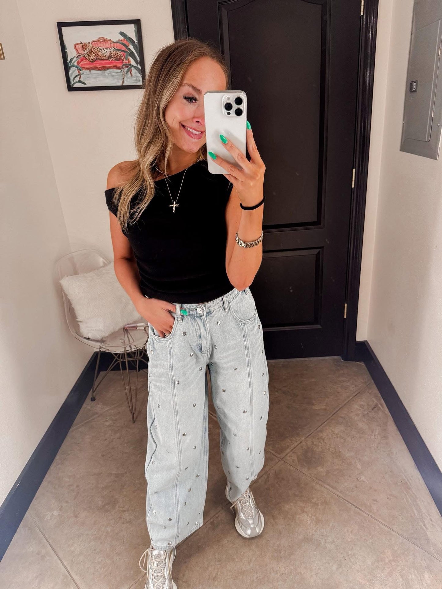 Studded Barrel Jeans