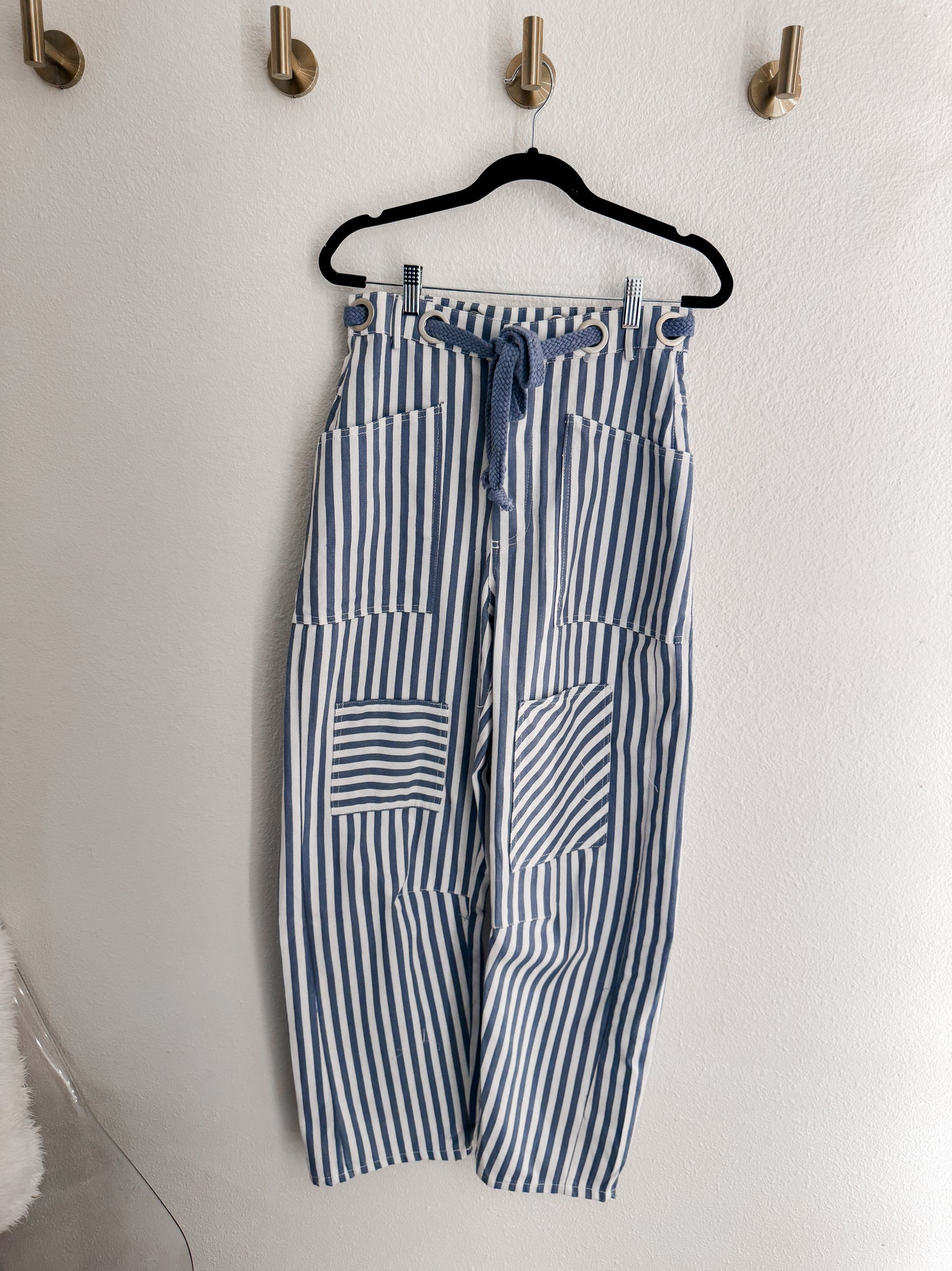 Blue railroad stripe utility pants