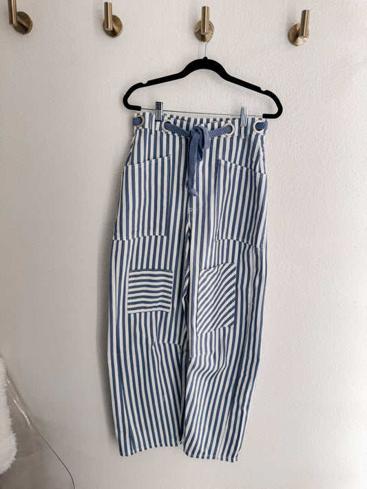 Blue railroad stripe utility pants