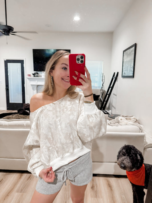 Nature Camo print sweatshirt. Off the shoulder and cropped. 