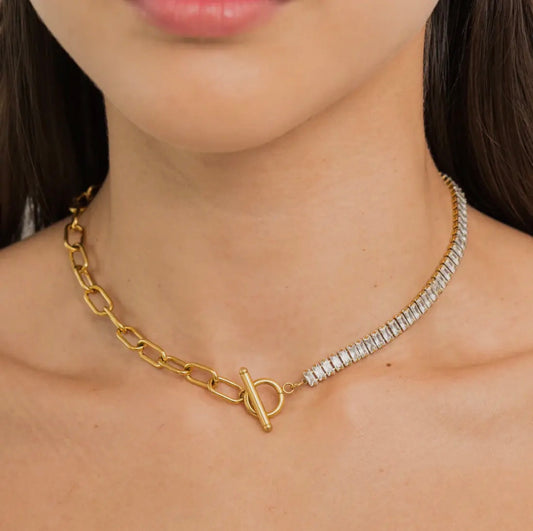 Gold Tennis & Paperclip Choker