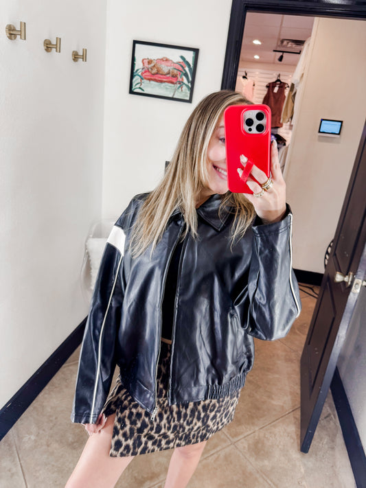 Faux Leather Racing Jacket