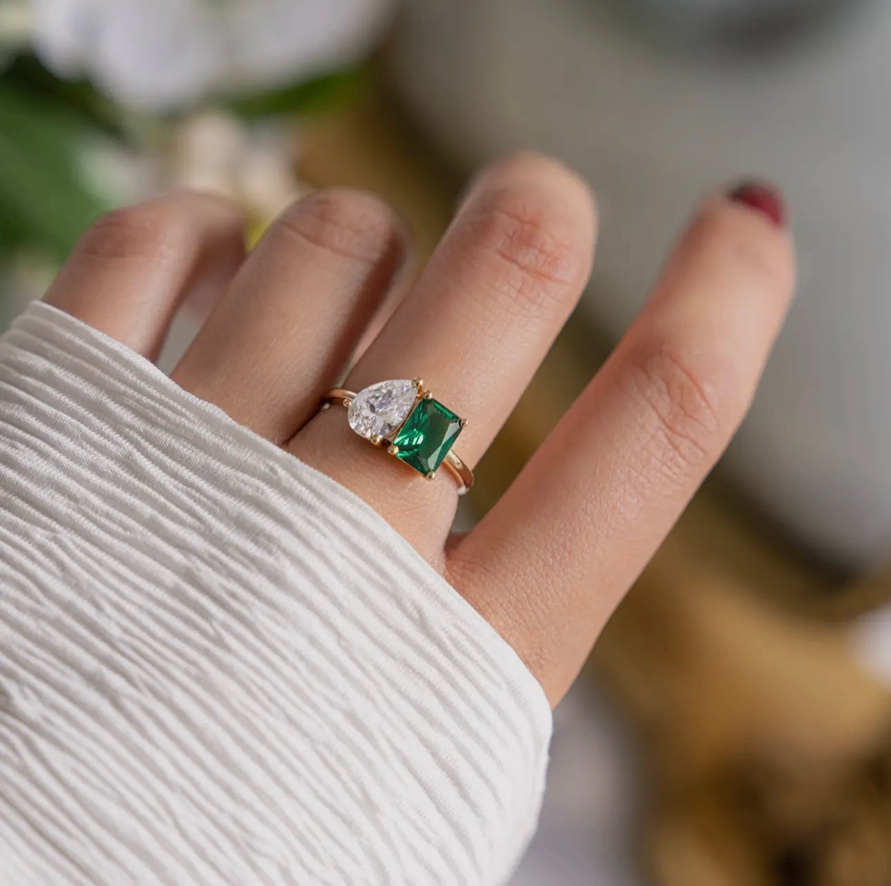 2 stone green ring