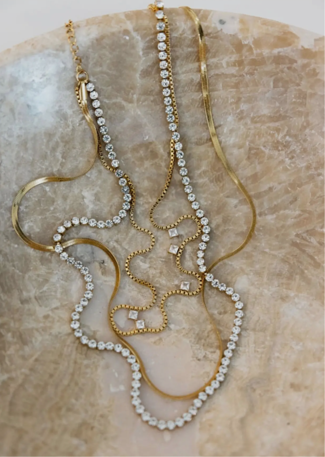 Gold Tennis Necklace Stack