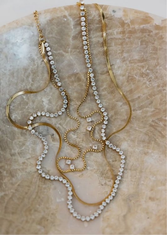 Gold Tennis Necklace Stack
