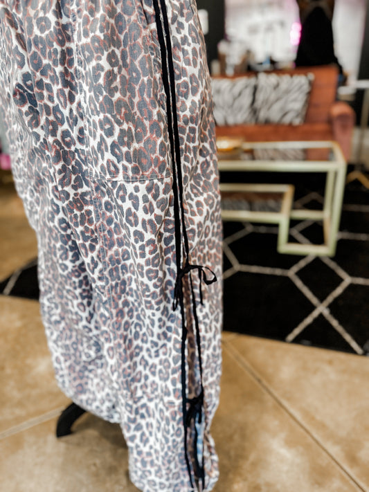 Side Tie Leopard Pants