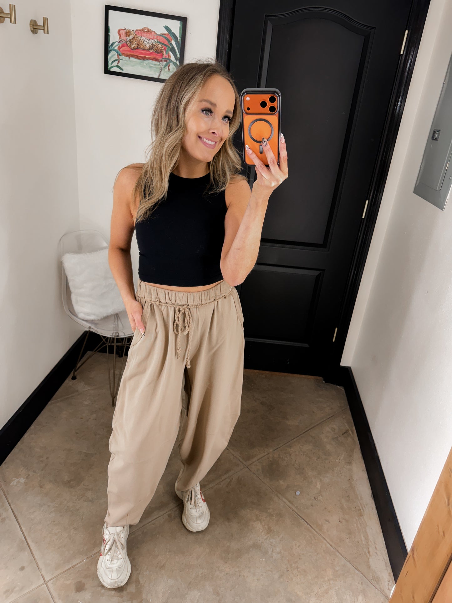 Braid waist barrel pants