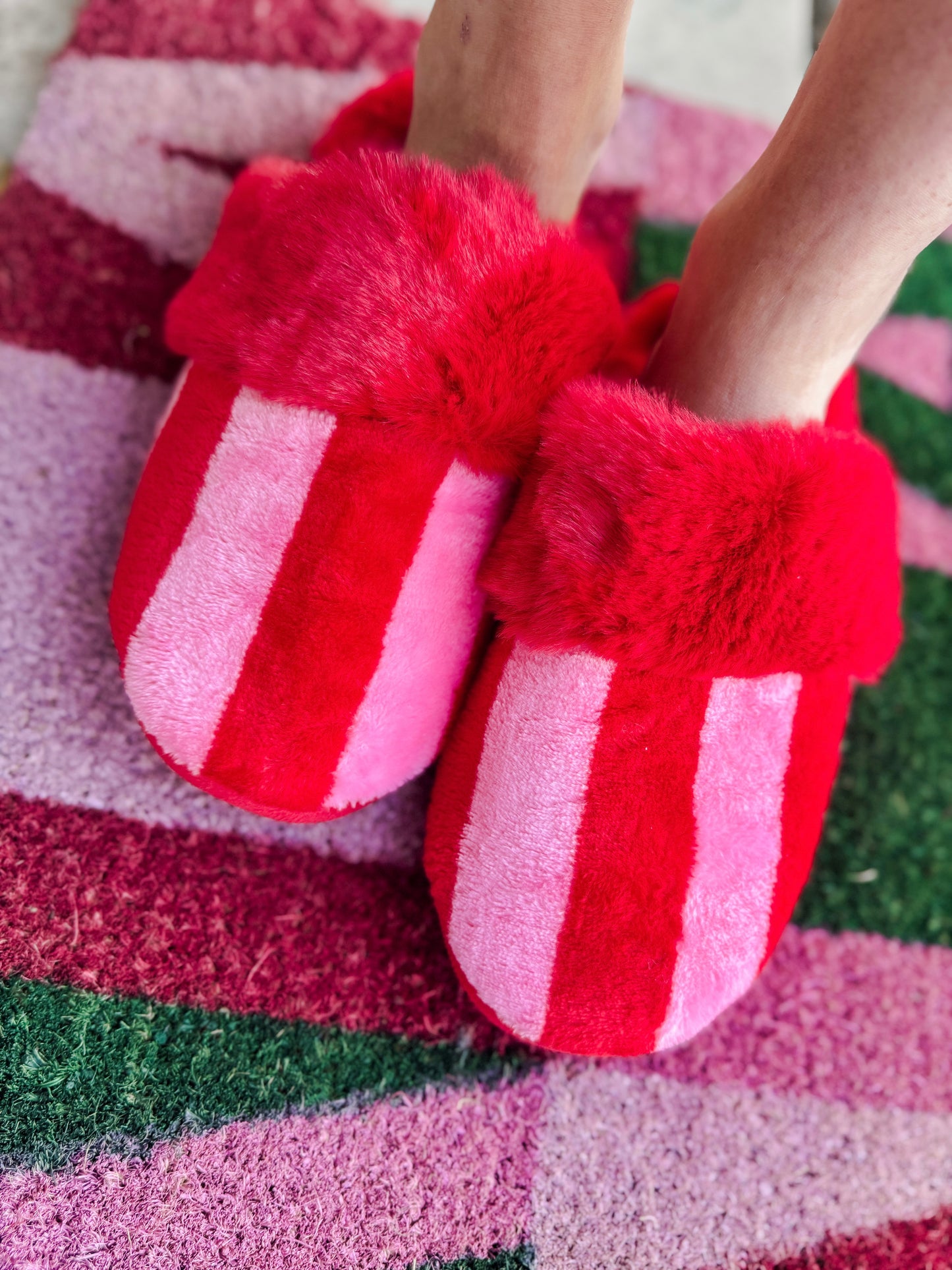Red And Pink Stripe Slippers