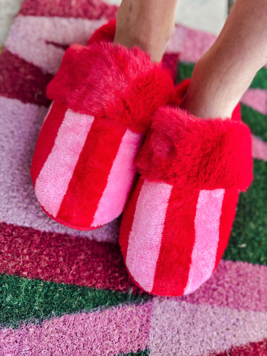 Red And Pink Stripe Slippers