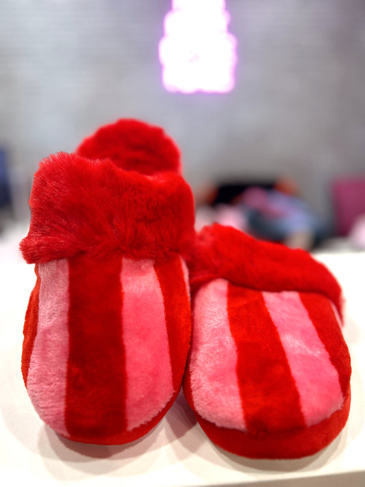 Red And Pink Stripe Slippers