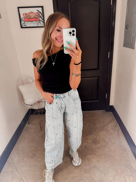 Studded Barrel Jeans